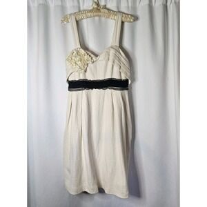 Deletta Anthropologie Waffle Knit Dress Size M Pockets Ruffle Lace Sheath Cream